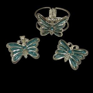 Vintage Butterfly Bracelet Pendant Set